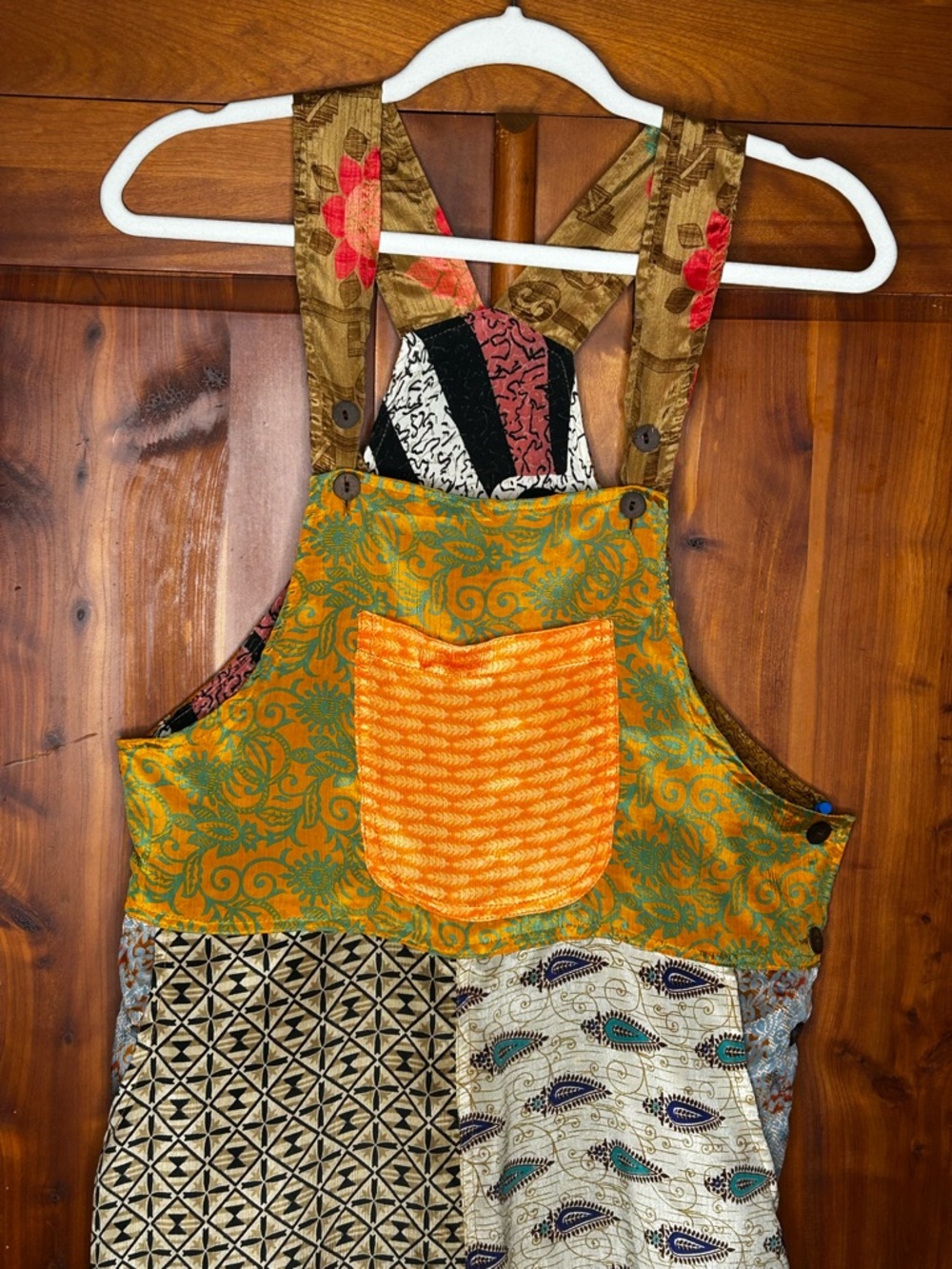 Mexicali Blues Boho Patchwork Silk Blend Overalls Hippie Whimsical One of a KInd - Picture 4 of 17